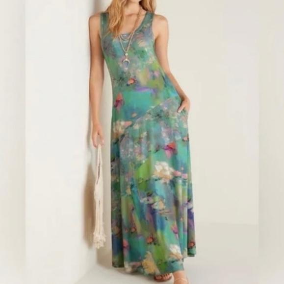 Soft Surroundings Santiago Sleeveless Tank Maxi Dress Pockets Monét Size 1X - Picture 1 of 6